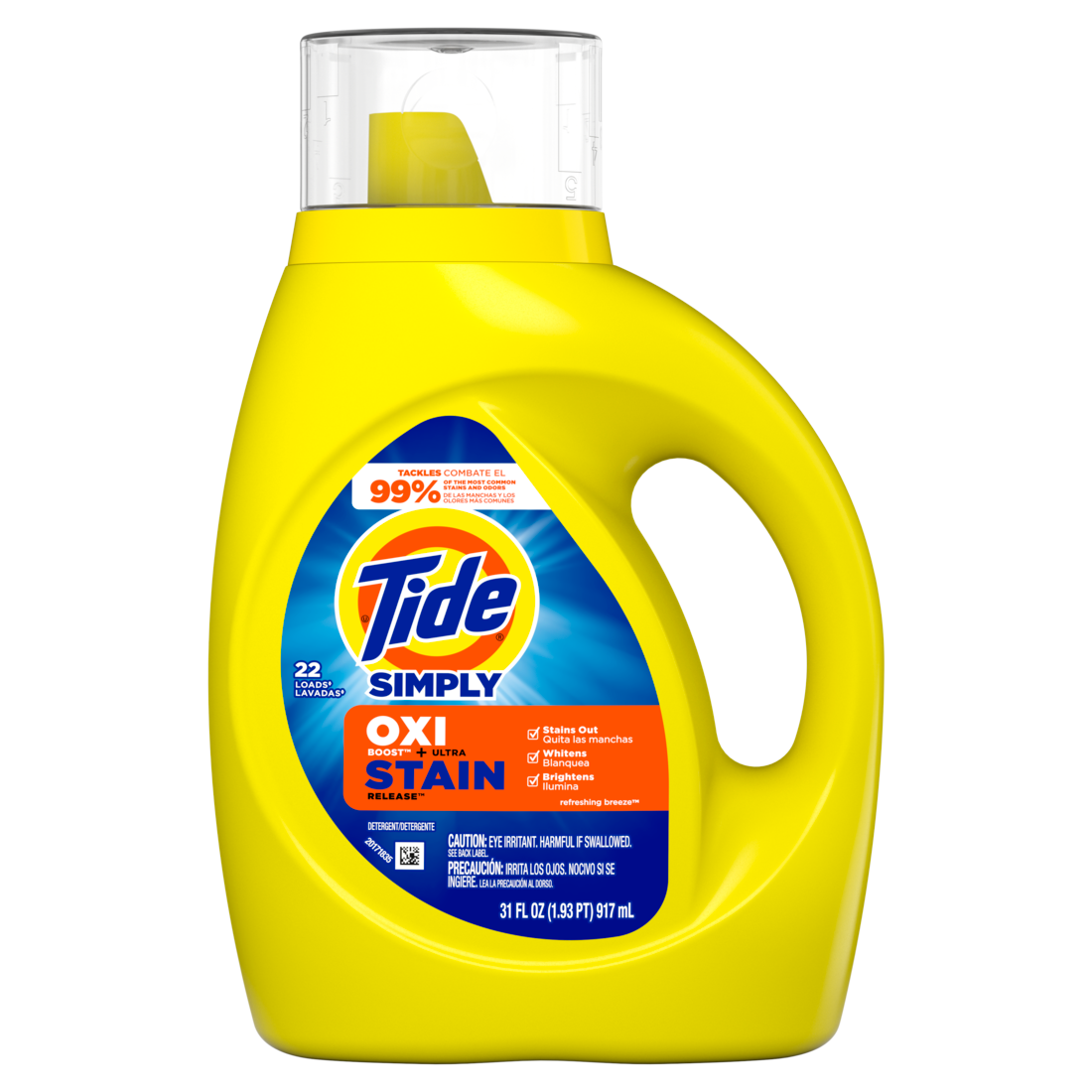 Tide Simply Oxi Boost + Ultra Stain Release 22 Loads Tough On Stains Whitens Brightens Refreshing Breeze Scent - 31oz/6pk