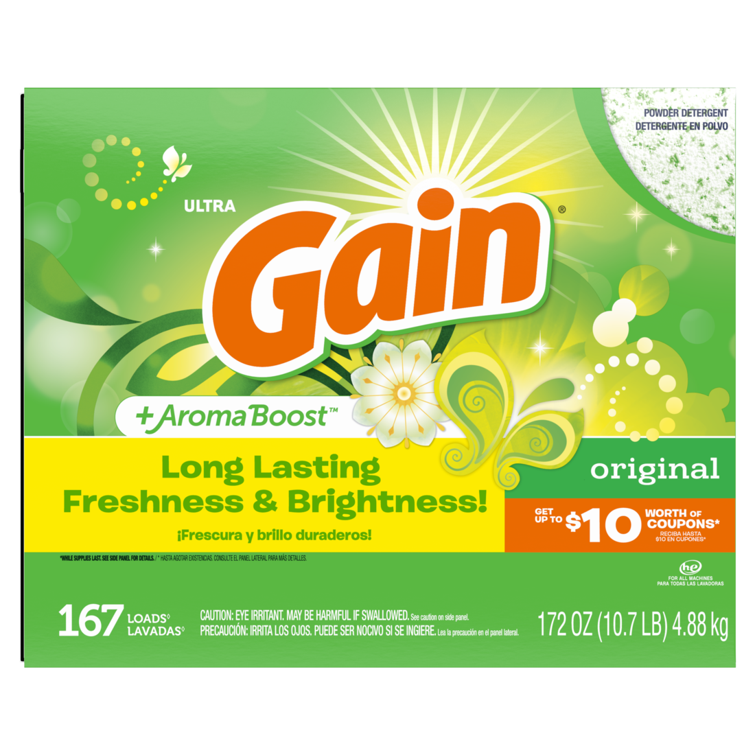 Gain Powder Laundry Detergent for Regular and HE Washers Original Scent 167 Loads - 172oz/2pk