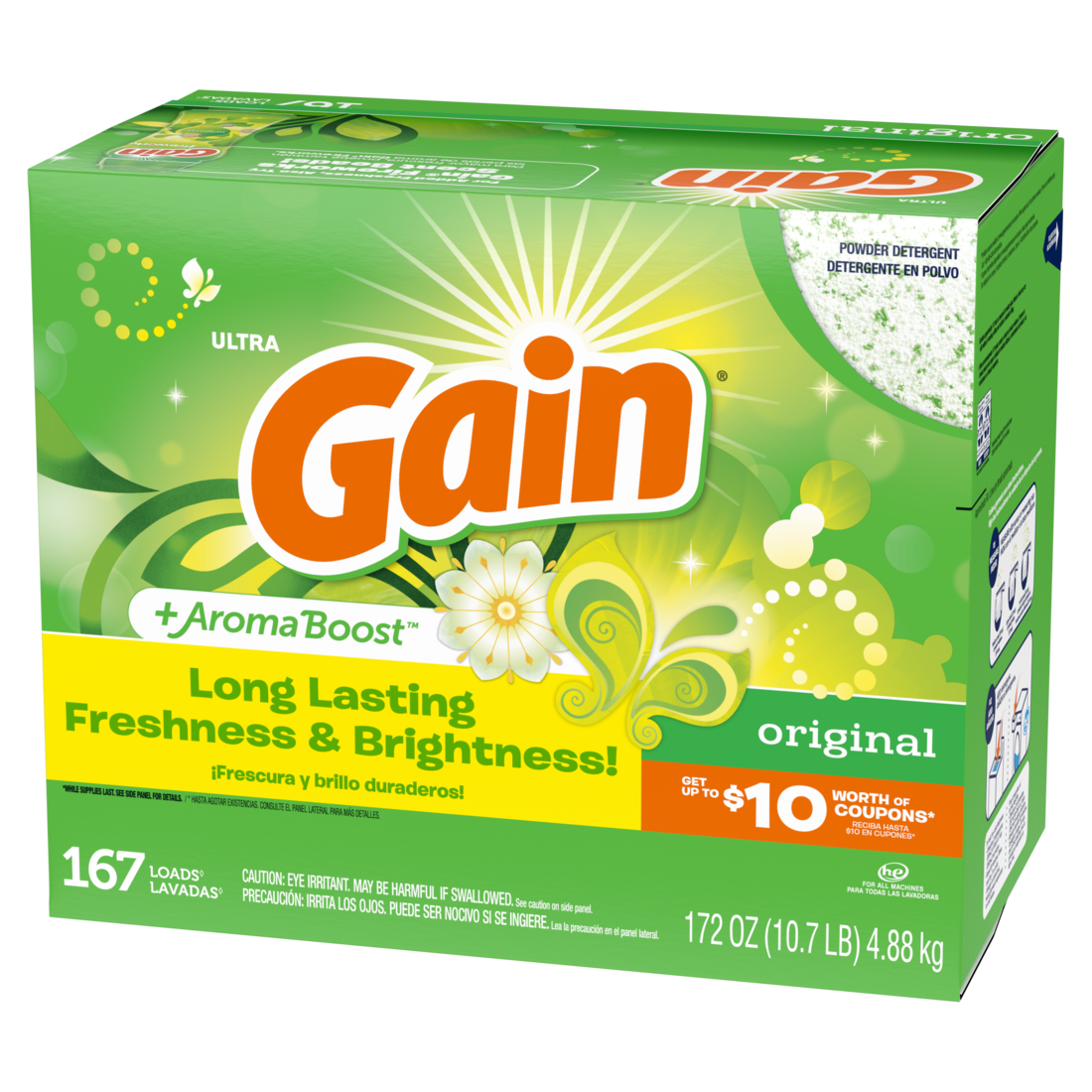 Gain Powder Laundry Detergent for Regular and HE Washers Original Scent 167 Loads - 172oz/2pk