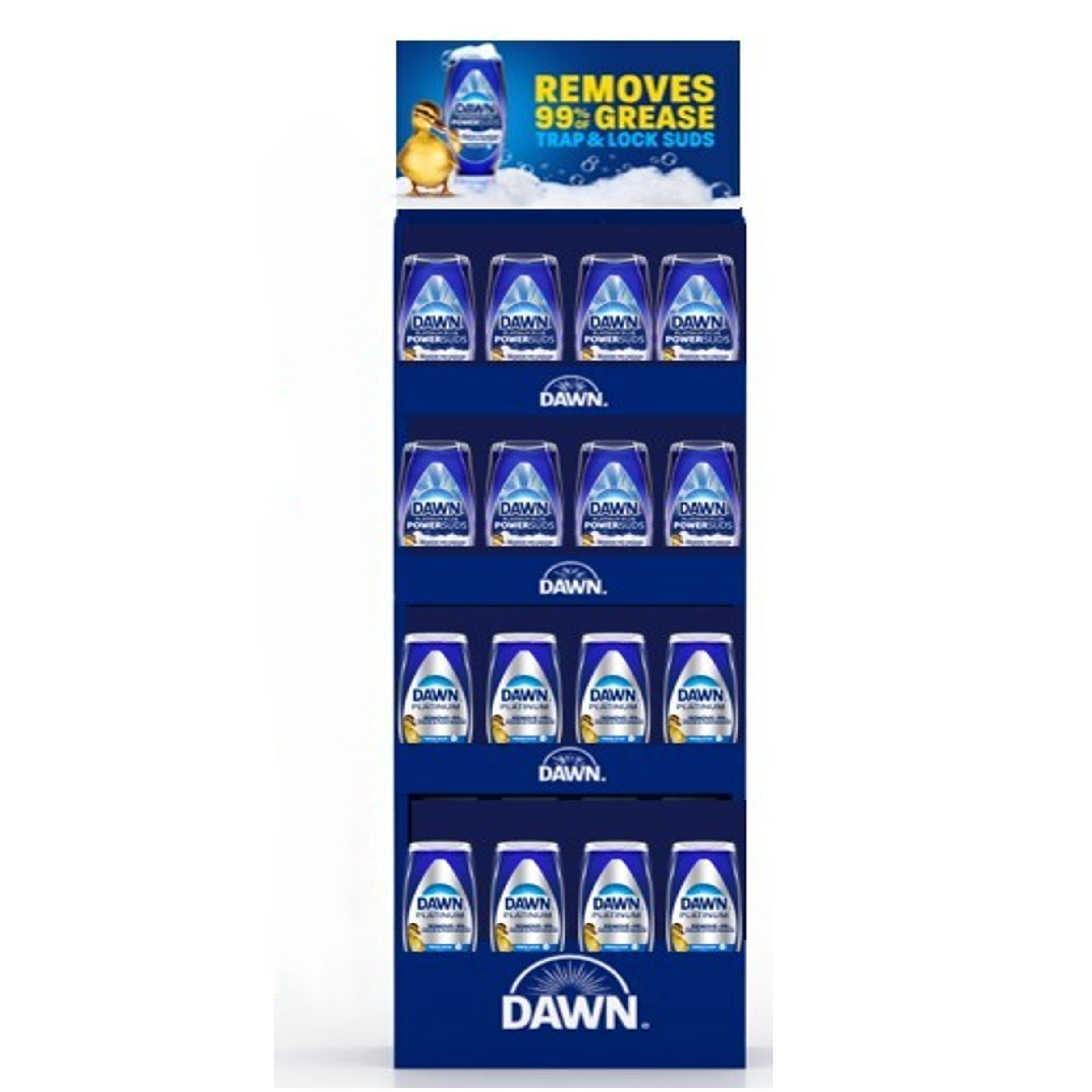 Dawn EZ-Squeeze Dish Soap Liquid Fresh Rain Scent Display (Platinum 24.3oz/16pk; Platinum Plus PowerSuds 17.4oz/16pk) - 32pk