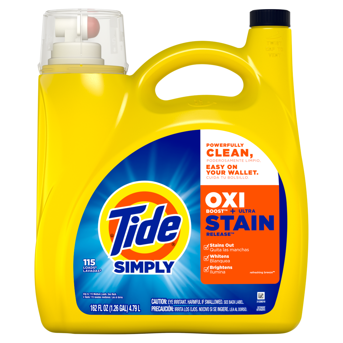 Tide Simply Oxi Boost + Ultra Stain Release 115 Loads Tough On Stains Whitens Brightens Refreshing Breeze Scent - 162oz/4pk
