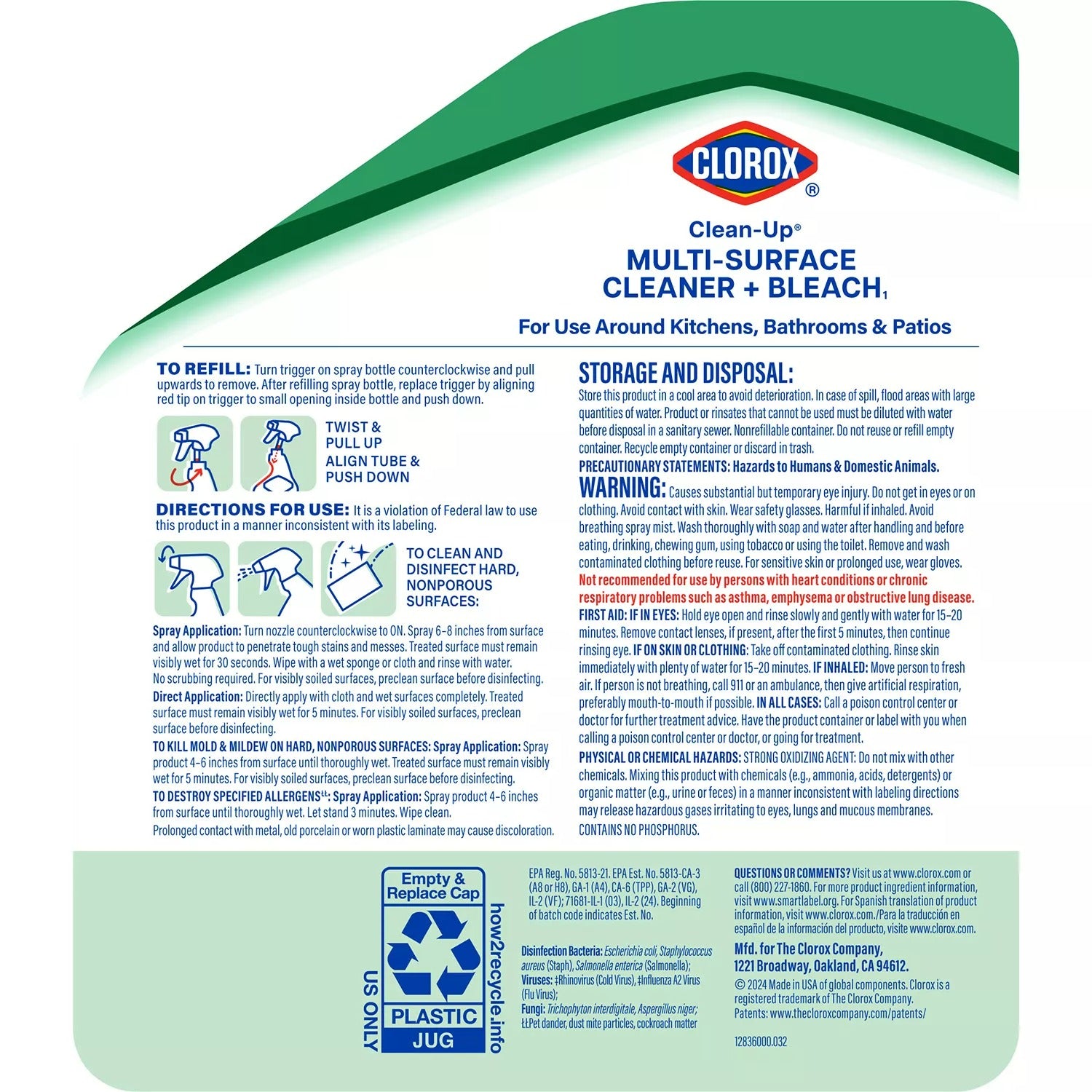 Clorox Clean-Up All-Purpose Cleaner with Bleach 32oz Spray 180oz Refill Bottle - 212oz/1pk