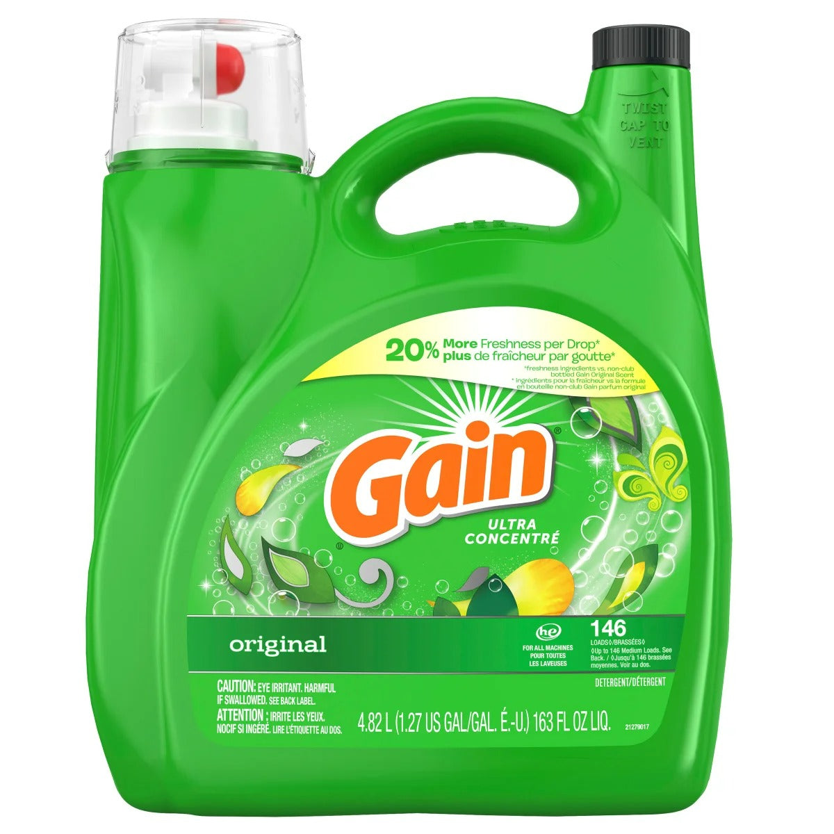 Gain Liquid Laundry Detergent Original 146 loads 4.82L - 163oz/4pk