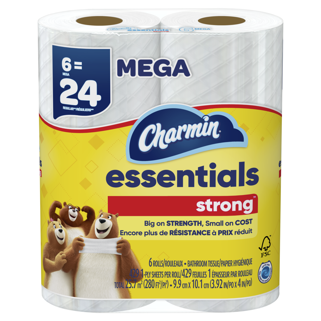 Charmin Essentials Strong Toilet Paper 6 Mega Rolls 429 Sheets Per Roll - 6ct/3pk