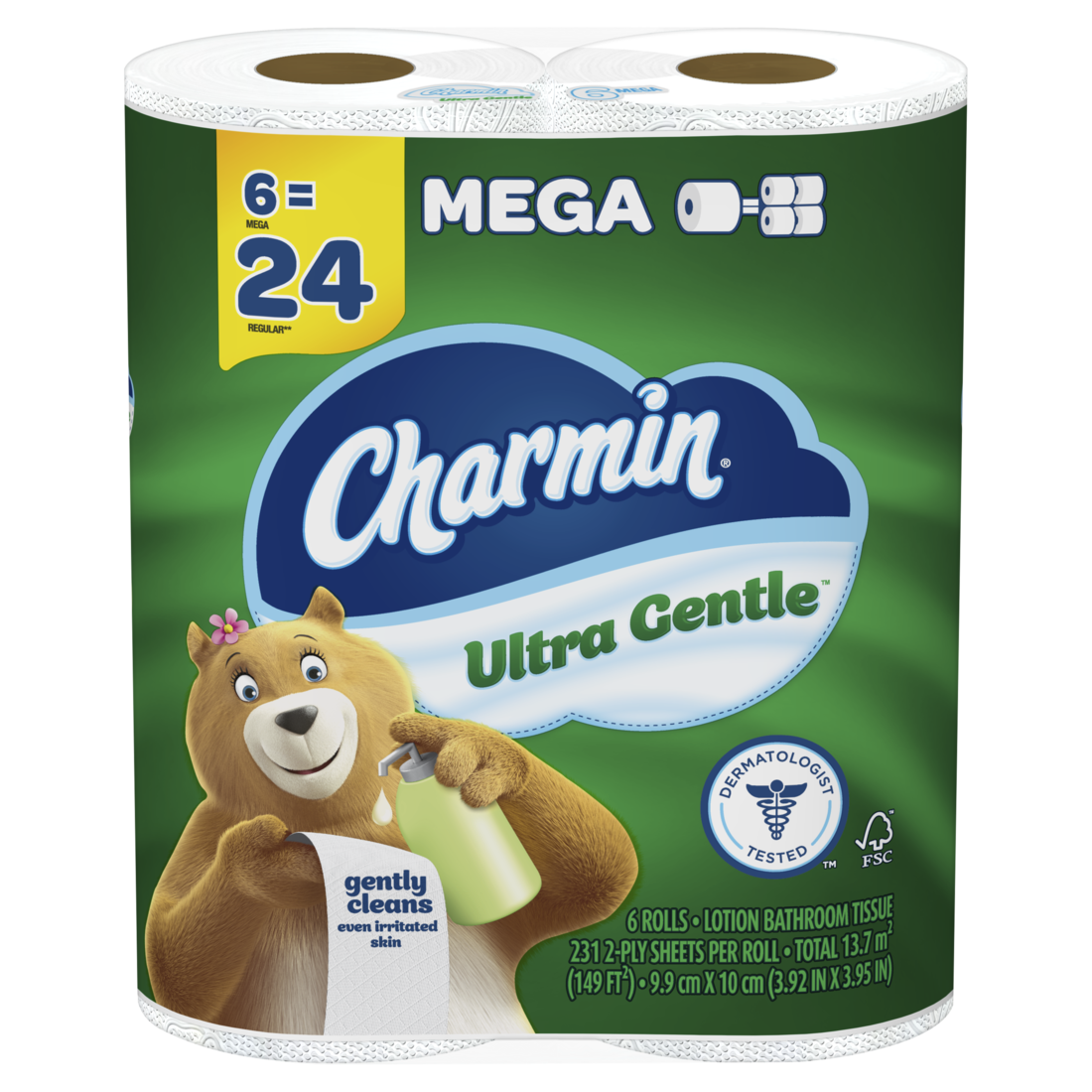Charmin Toilet Paper Ultra Gentle 6 Mega Rolls 2-Ply Bath Tissue 231 Sheets Per Roll - 6ct/4pk