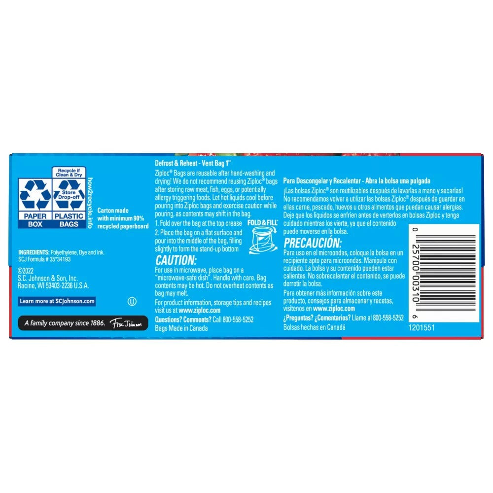 ZIPLOC Storage Bag Quart Value Pack - 48ct/9pk