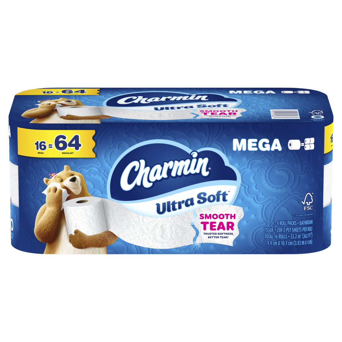 Charmin Toilet Paper Ultra Soft 2-ply Bath Tissue Mega Rolls 208 sheets per roll - 4x4pk - 16ct/1pk