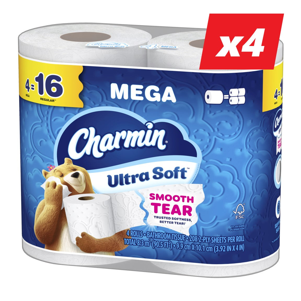 Charmin Toilet Paper Ultra Soft 2-ply Bath Tissue Mega Rolls 208 sheets per roll - 4x4pk - 16ct/1pk