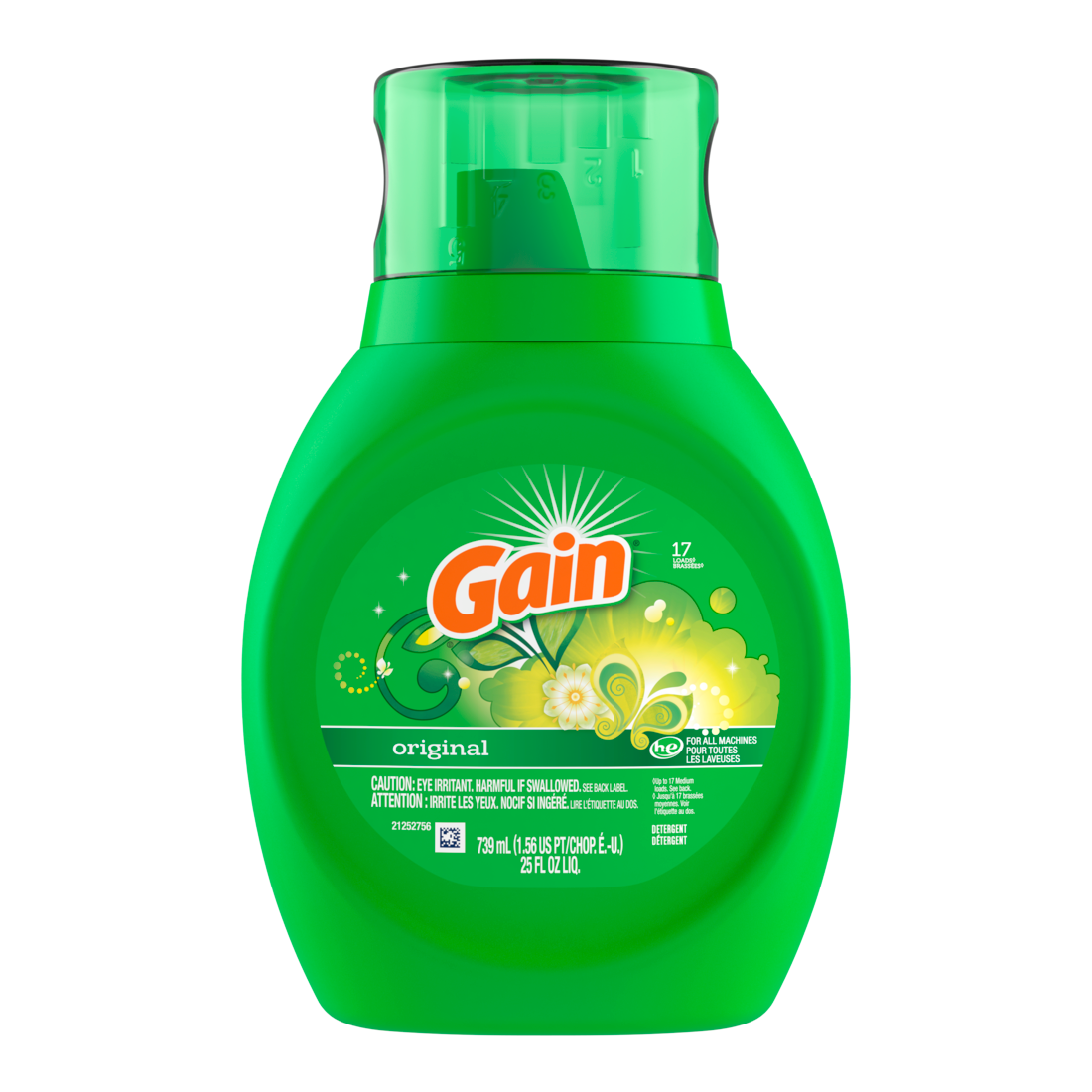 Gain Liquid Laundry Detergent Original Scent 17 Loads Freshness + Odor Fighting High Efficiency Washing Machine Iquid Cleaning Soap - 25oz/6pk