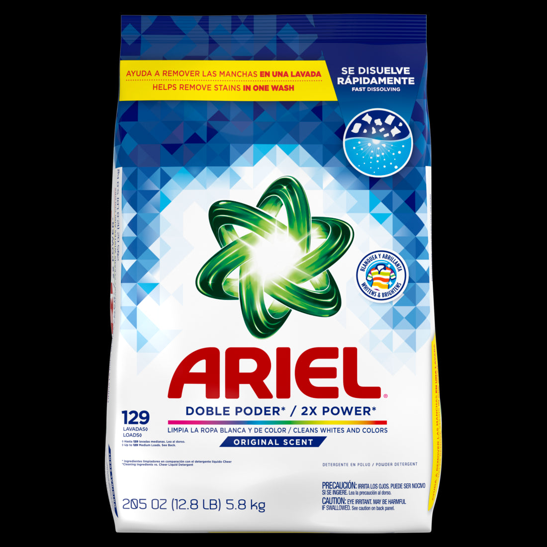 Ariel Powder Laundry Detergent Original Scent 5.8kg 129 Loads - 205oz/2pk