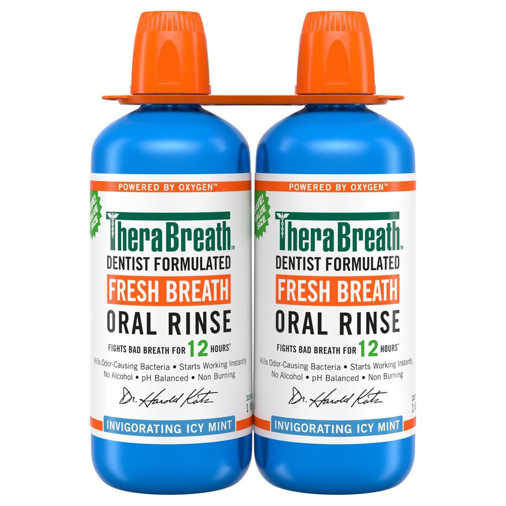 TheraBreath Fresh Breath Mouthwash Alcohol-Free Icy Mint - 1L/2pk