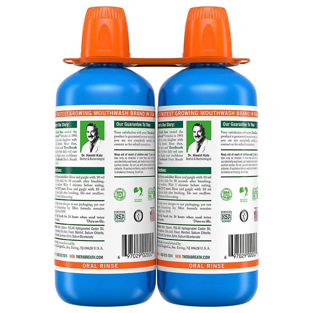 TheraBreath Fresh Breath Mouthwash Alcohol-Free Icy Mint - 1L/2pk