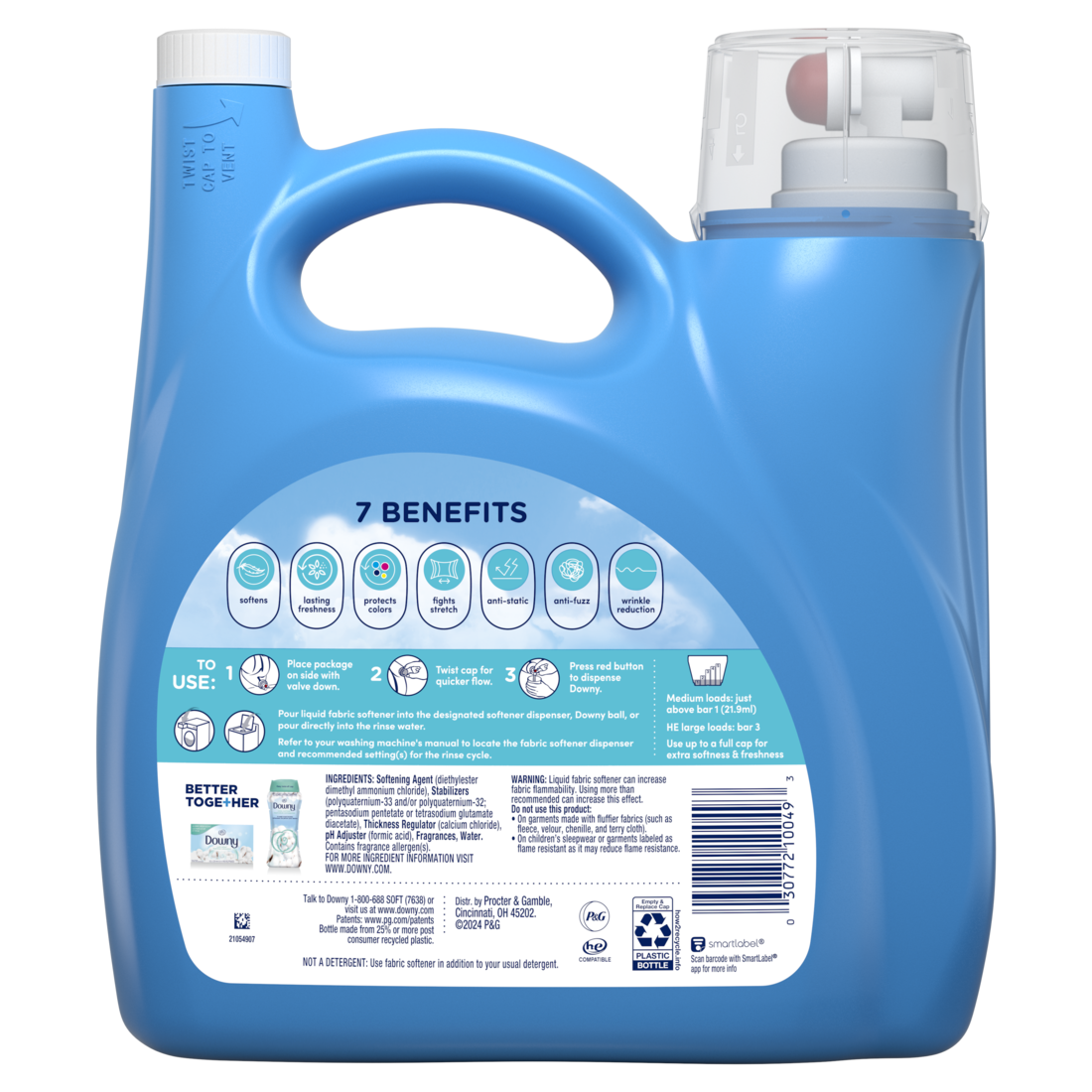 Downy Soft 2-in-1 Soft And Fresh Liquid Fabric Softener Cool Cotton 190 Loads Fabric Conditioner Liquid Provides Softness And Freshness For Fabrics - 140oz/4pk
