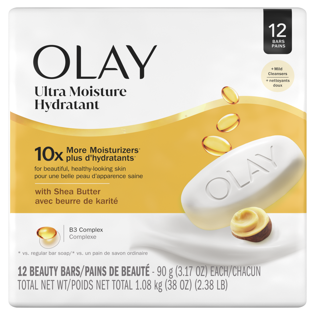 Olay Ultra Moisture Shea Butter Beauty Bar With Vitamin B3 Complex - (12x3.17)oz/4pk