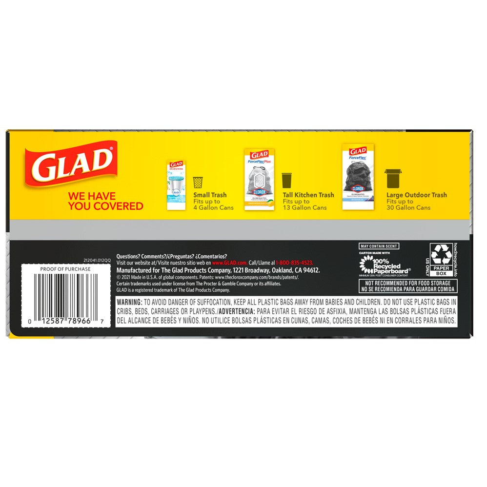 Glad Trash Drawstring Black 30 Gallon - 28ct/6pk