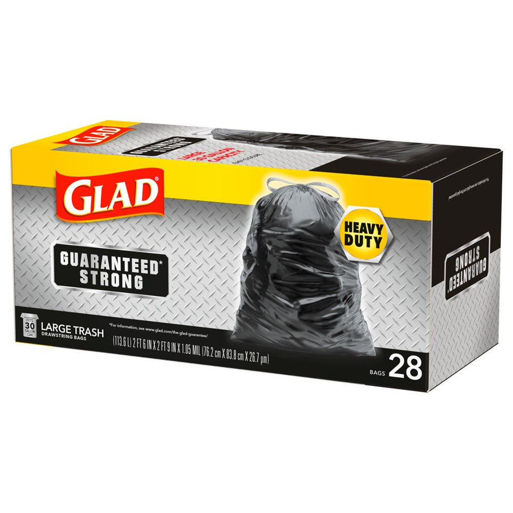 Glad Trash Drawstring Black 30 Gallon - 28ct/6pk