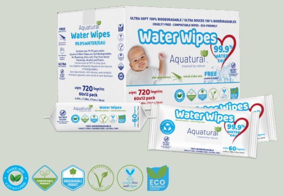 Aquatural Water Wipes - 60ct/12pk
