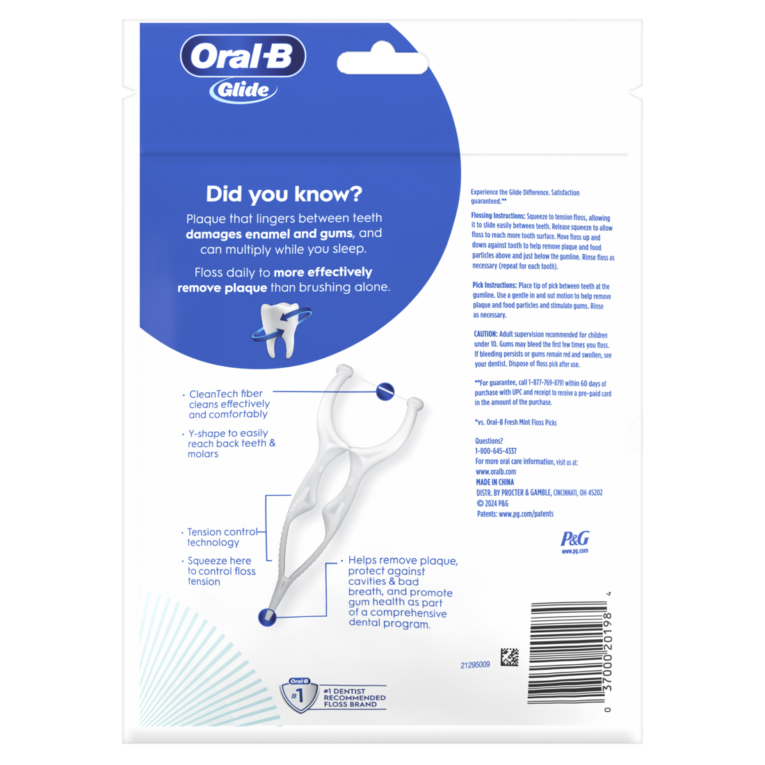 Oral-B Glide Gum Care Dental Floss Picks Good For Back Teeth - 30ct/48pk