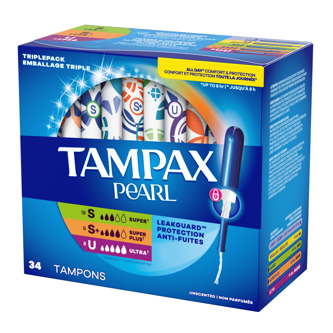 Tampax Pearl Tampons Multipack With Leakguard Braid Super/Super Plus/Ultra Absorbency Unscented - 34ct/6pk