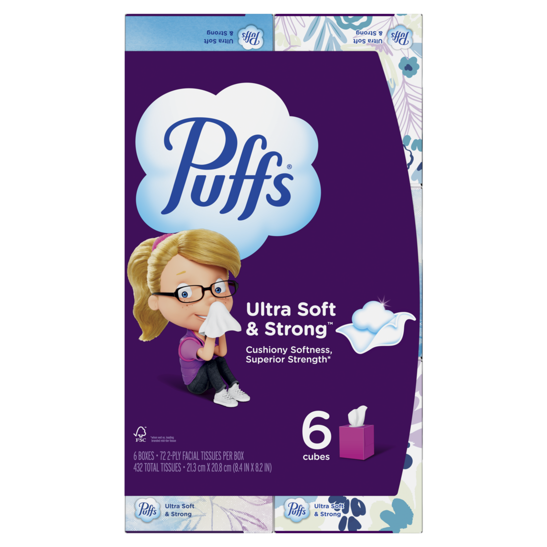 Puffs Ultra Soft Facial Tissuess 6 Mega Cubes 72 Facial Tissues Per Box - 432ct/4pk