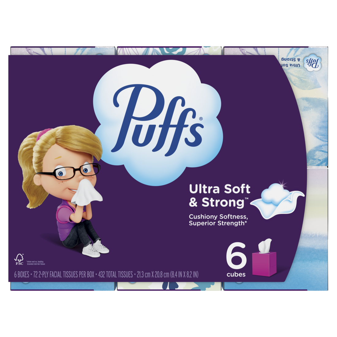 Puffs Ultra Soft Facial Tissues 6 Mega Cube Box 72 Facial Tissues Per Box - 432ct/4pk
