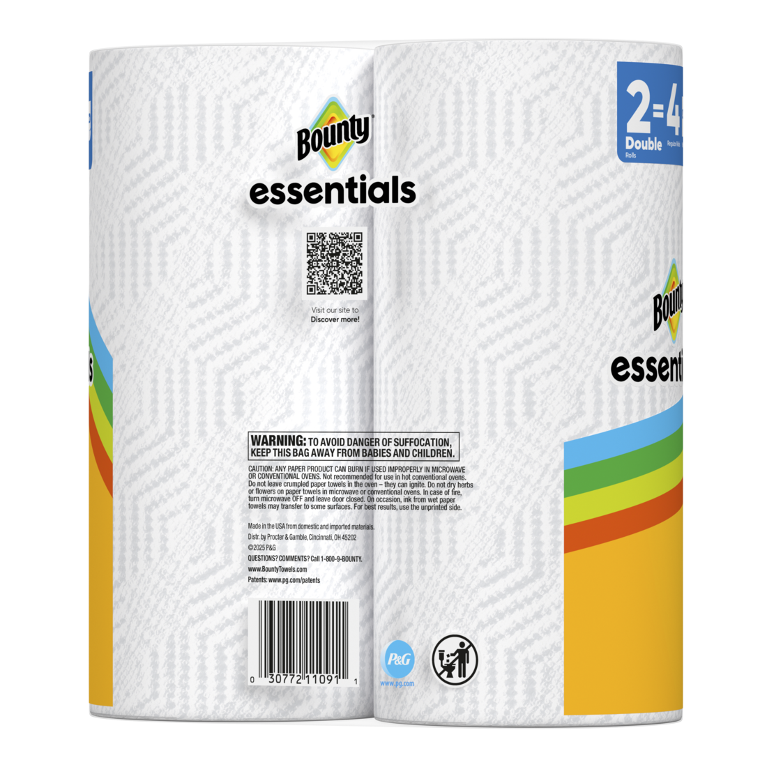 Bounty Paper Towels Essentials Select-A-Size 2 Double Rolls White 108 Sheets Per Roll - 2ct/8pk