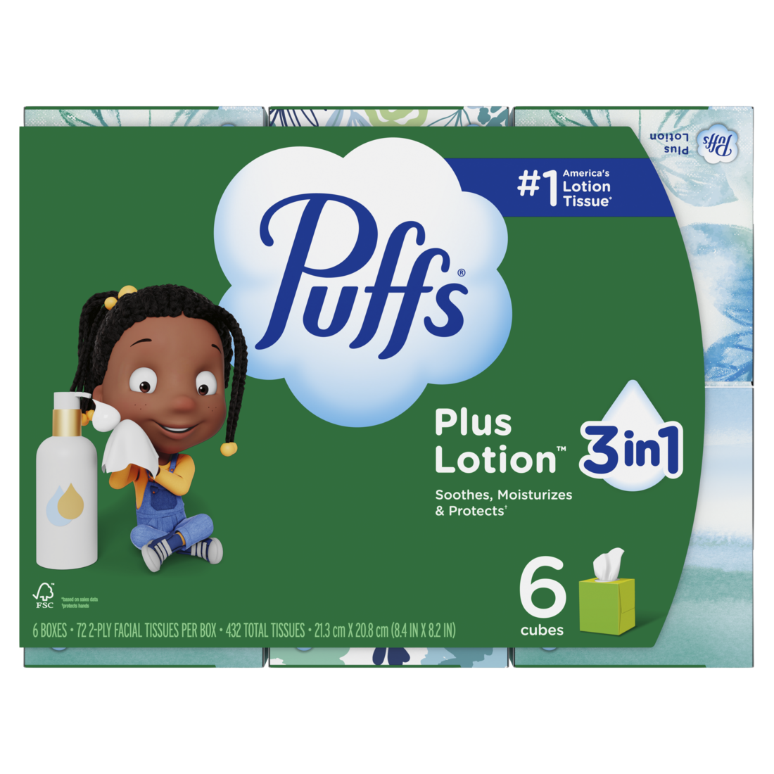 Puffs Plus Lotion Facial Tissue 6 Mega Cubes 72 Tissues Per Box - 432ct/4pk
