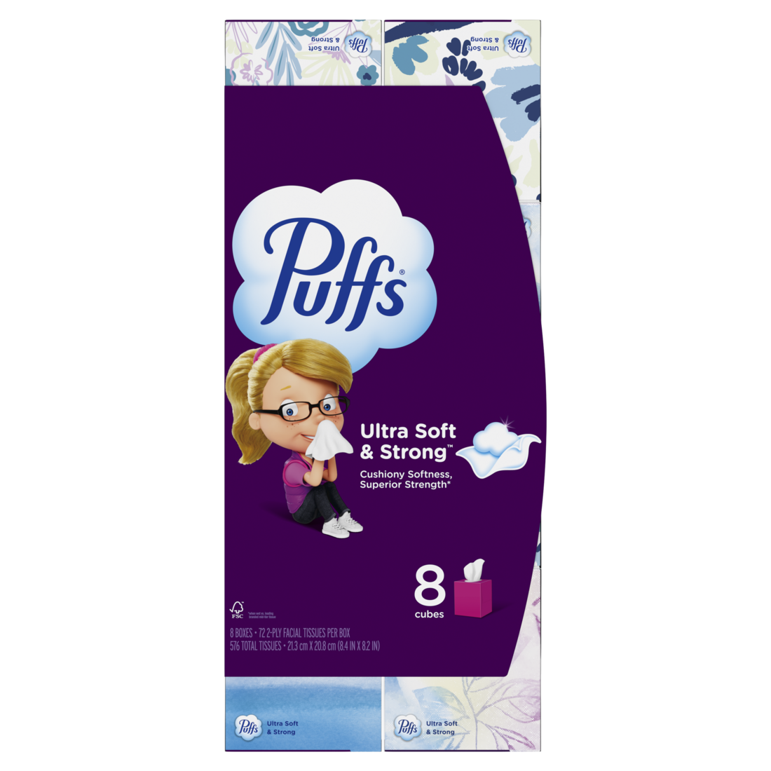 Puffs Ultra Soft Facial Tissues 8 Mega Cube Box 72 Facial Tissues Per Box - 576ct/3pk