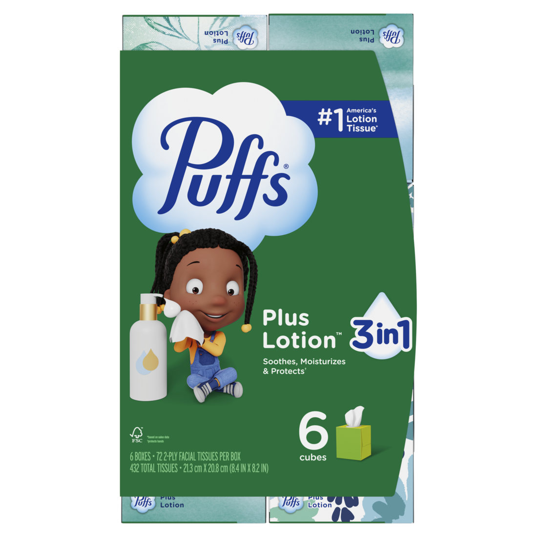 Puffs Plus Lotion Facial Tissue 6 Mega Cubes 72 Tissues Per Box - 432ct/4pk