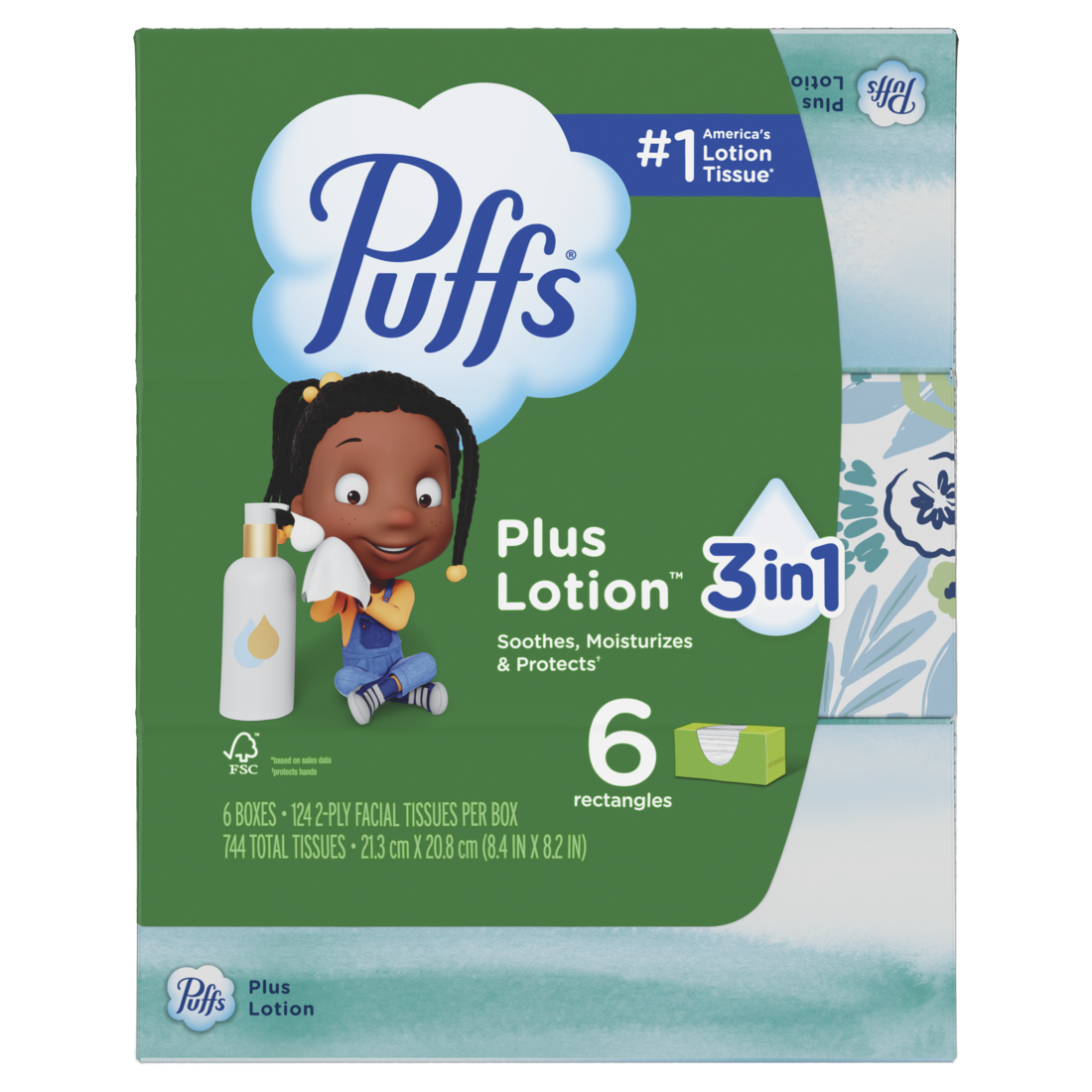 Puffs Plus Lotion Facial Tissue 6 Family Boxes 124 Tissues Per Box - 744ct/4pk