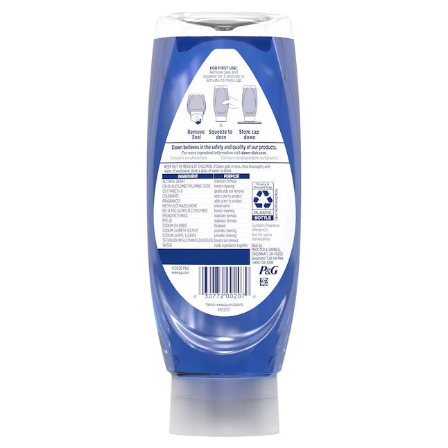 Dawn Platinum EZ Squueze Dish Soap Dishwashing Liquid Tough Grease Removal Fresh Rain - 18oz/8pk