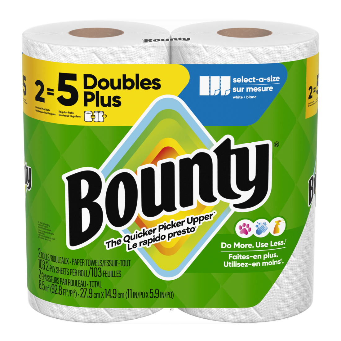 Bounty Paper Towels Select-A-Size White Double Plus Rolls 103 Sheets Per Roll - 2ct/4pk