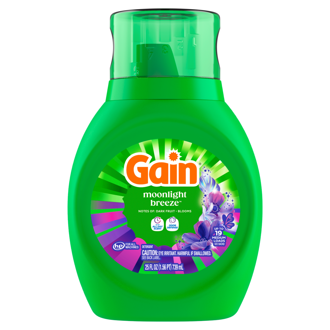 Gain Liquid Laundry Detergent Now with Odor Defense Moonlight Breeze Scent 19 Loads - 25oz/6pk