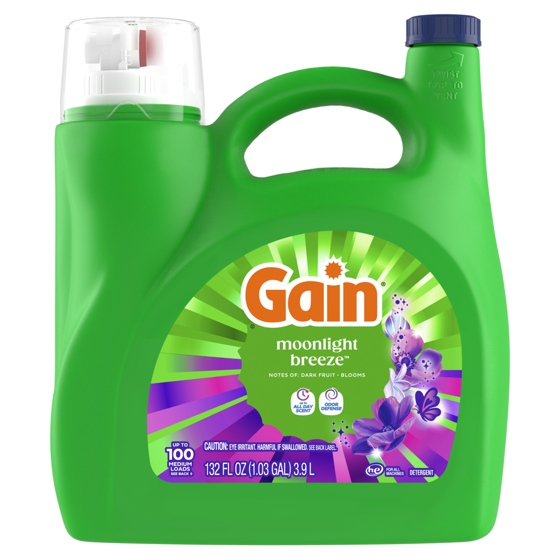 Gain Liquid Laundry Detergent Now with Odor Defense Moonlight Breeze Scent 100 Loads - 132oz/4pk