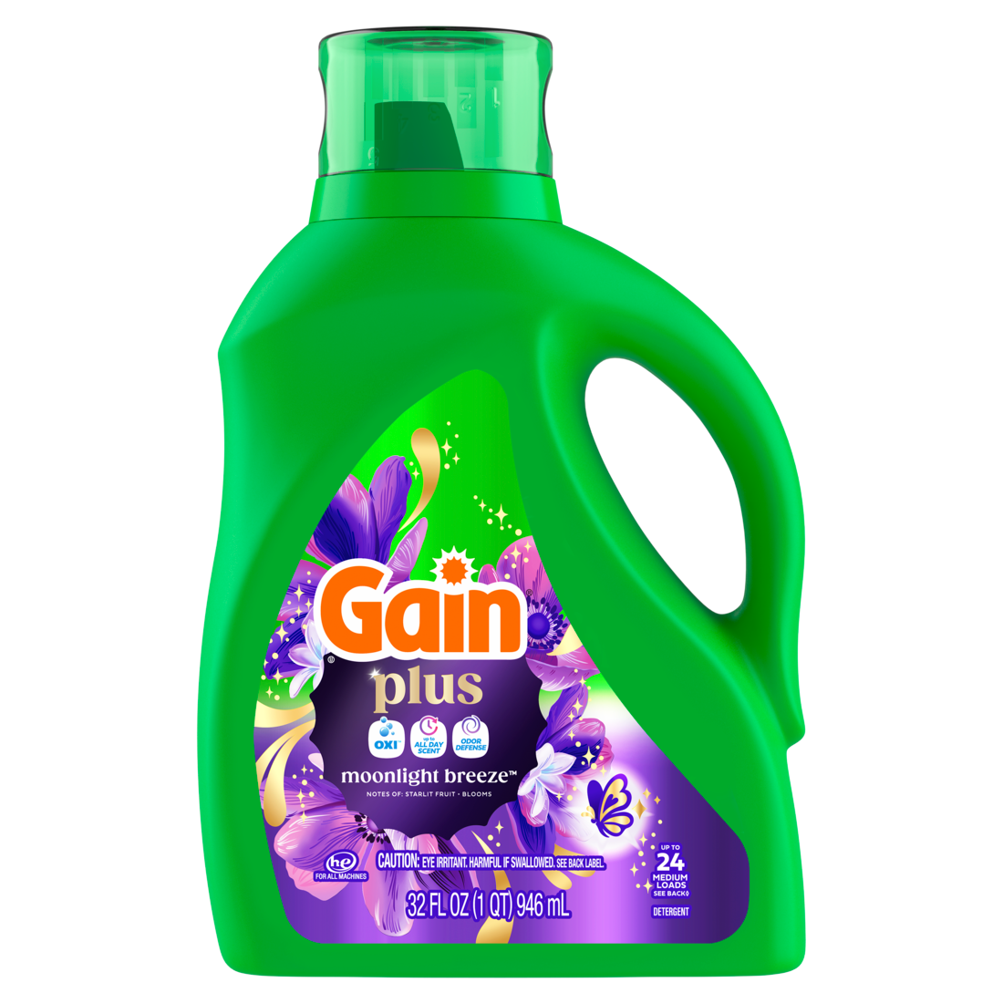 Gain Plus Liquid Laundry Detergent Cleaner Fresher Now with Oxi Moonlight Breeze Scent 24 Loads - 32oz/6pk