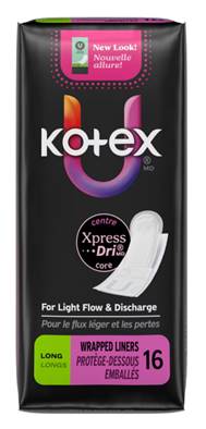 Kotex Absorbent Liners For Light Flow & Discharge Long -16ct/12pk