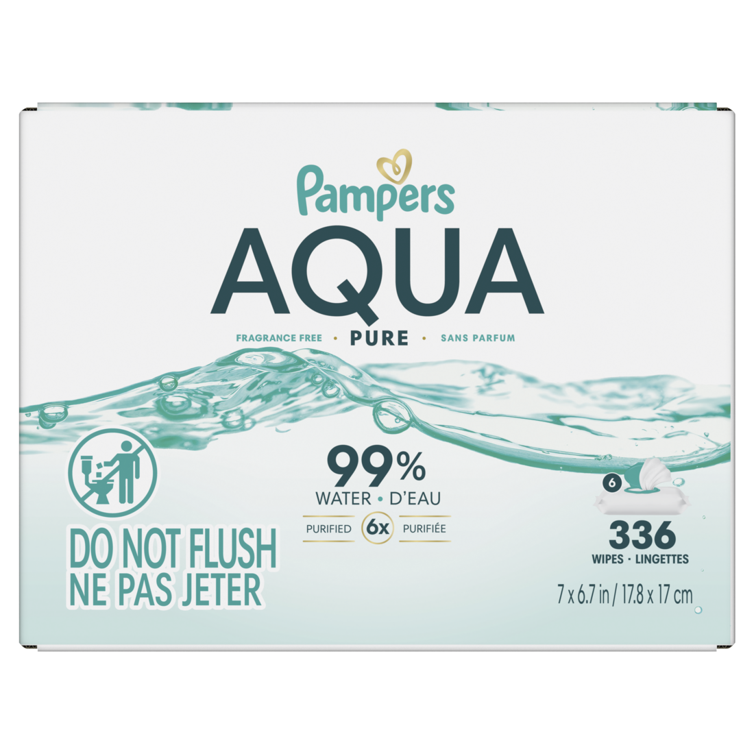 Pampers Aqua Pure Baby Wipes Fragrance Free Unscented Water Based for Multi-Use Baby Wipes (6X Flip-Top Packs) - 336ct/1pk
