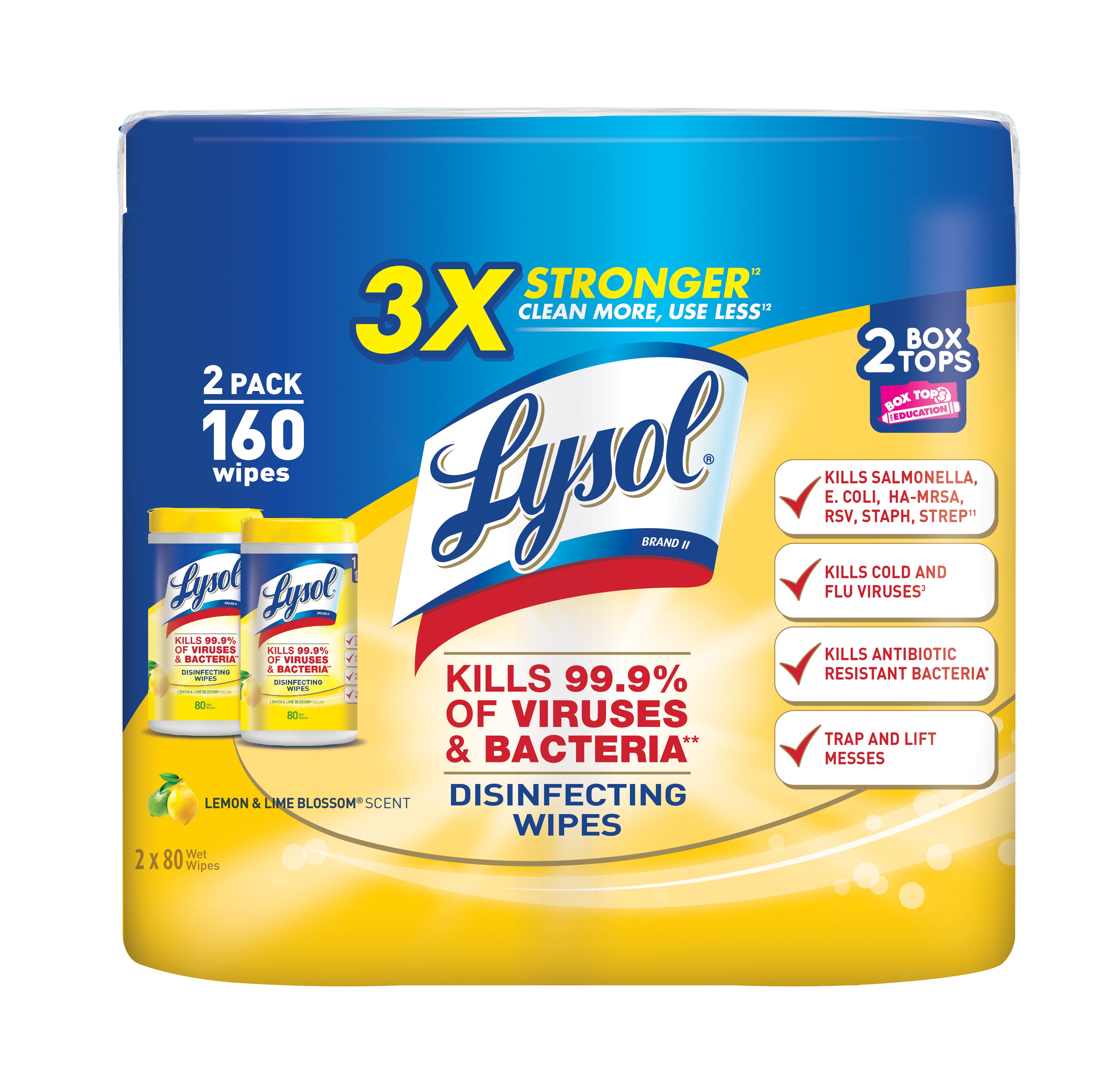 Lysol Disinfecting Wipes Lemon & Lime Blossom - 2x80ct/3pk