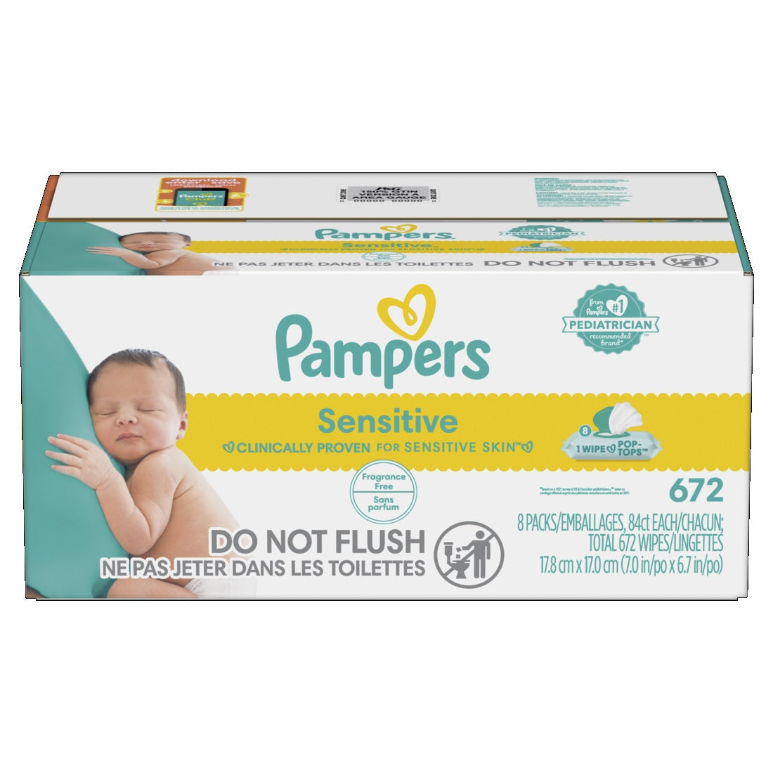 Pampers Baby Wipes Sensitive Perfume Free 8X Pop-Top Packs - 672ct/1pk