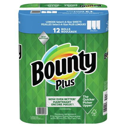 Bounty Plus Single Paper Towels SAS 2-ply - 91ct/12pk