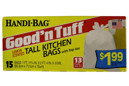 GOOD'N TUFF-BAGS Flap Lemon Tall Kitchen 13gal - 15ct/12pk