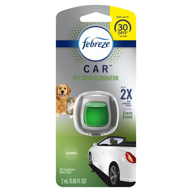 Febreze Car Pet Odor-Eliminating Air Freshener Vent Clip, Fresh Scent - 1ct/8pk