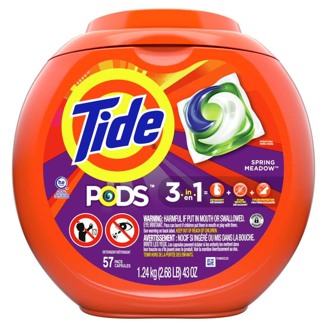 Tide PODS Liquid Laundry Detergent Pacs, Spring Meadow - 57ct/4pk