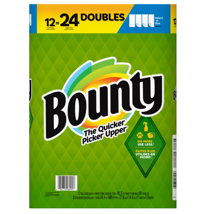 Bounty SAS Paper Towels White 12 Double Rolls = 24 Regular Rolls - 90ct