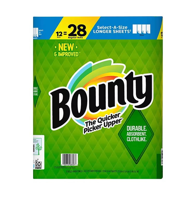 Bounty Select-A-Size Paper Towels Single  White 12 Rolls = 28 Regular Rolls - 105ct/12pk