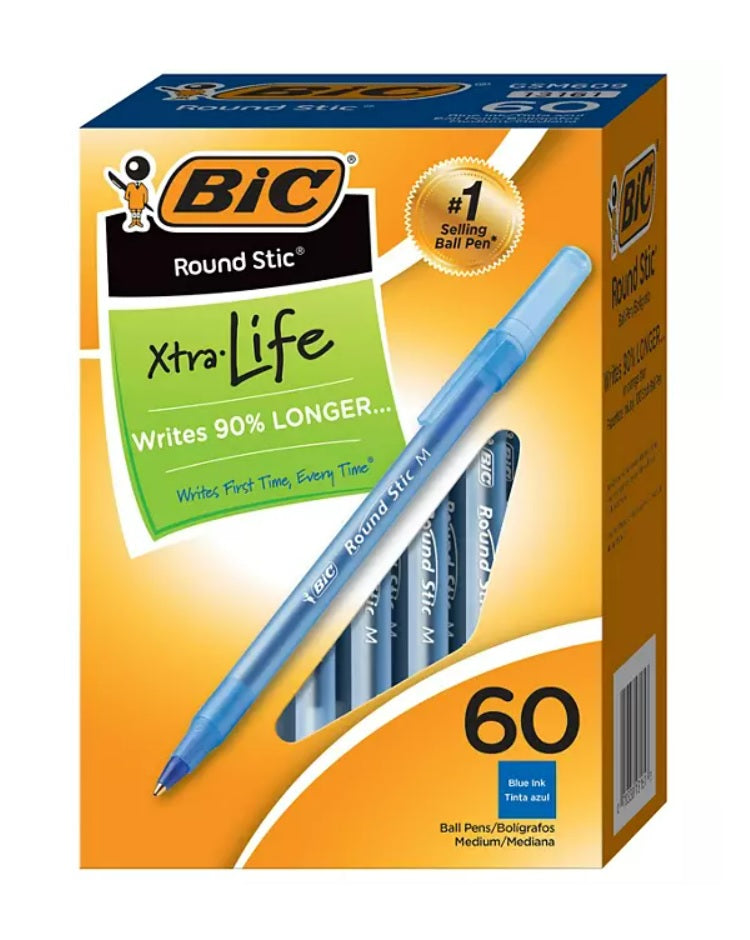 BIC Round Stic Xtra Life Ballpoint 1mm Medium Blue - 60ct/1pk
