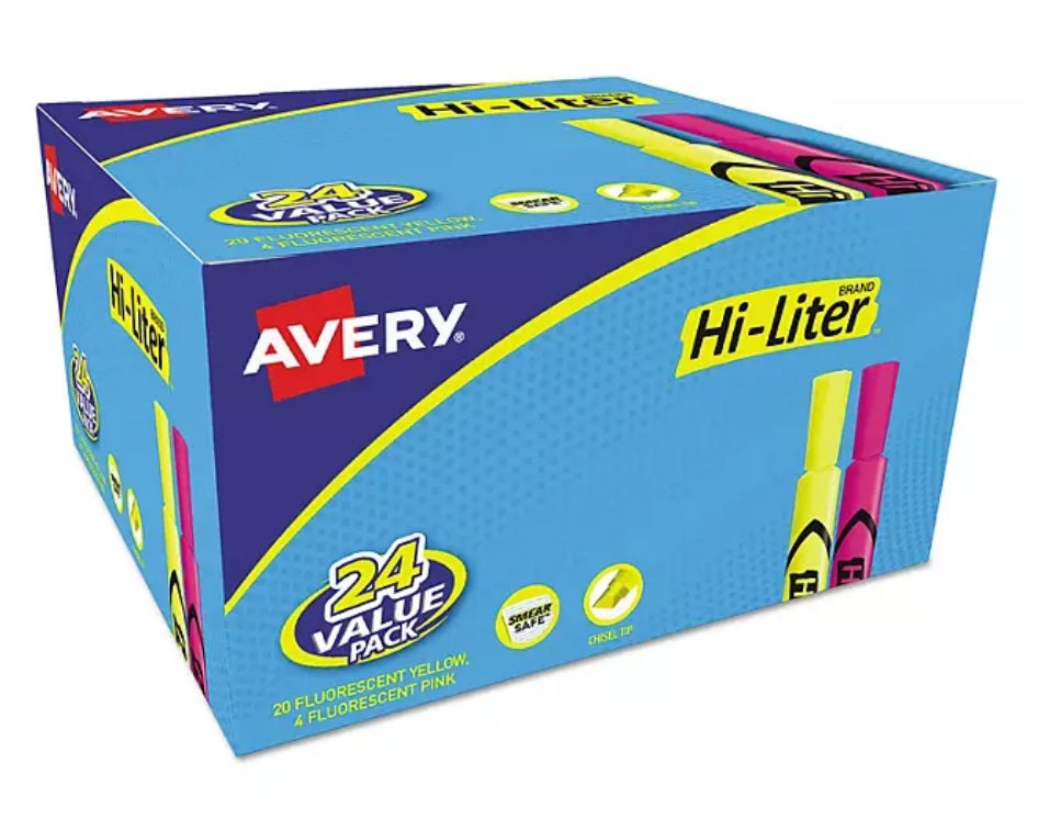 Avery HI-LITER Desk-Style Highlighters Chisel Tip Assorted Colors - 24ct/1pk