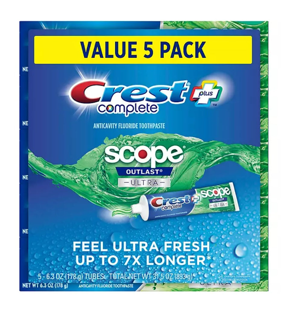 Crest Complete + Scope Outlast Ultra Toothpaste - 6.3oz/5pk