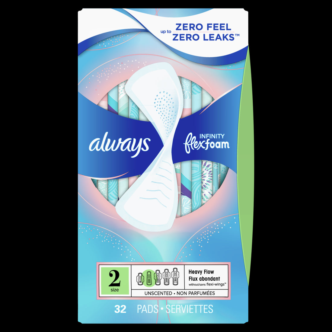 Always Infinity Feminine Pads for Women Size 2 Heavy without wings Unscented - 32ct/6pk