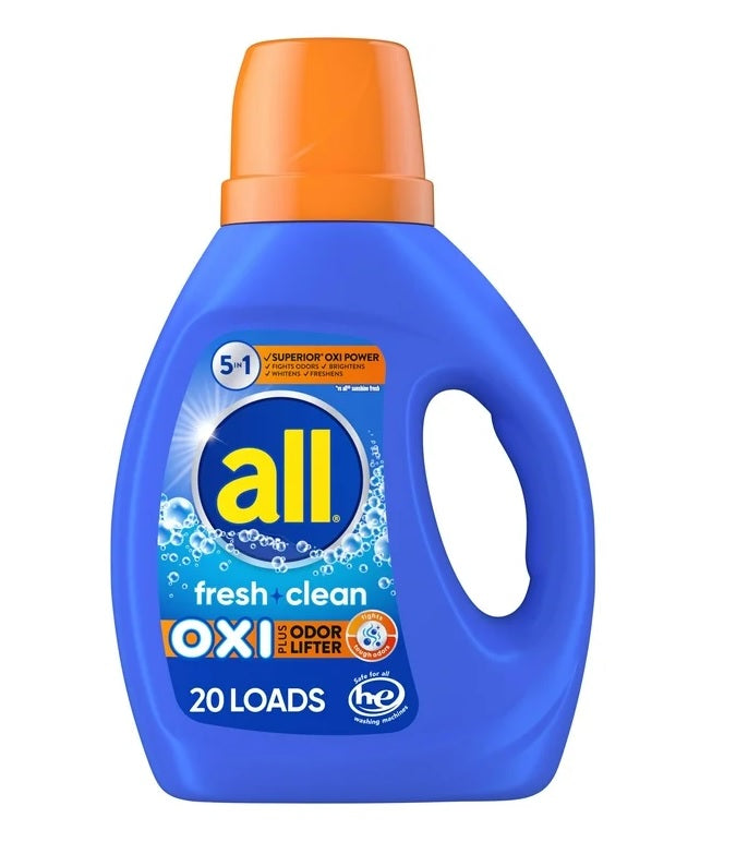 All Ultra Liquid Detergent Oxi + Odor Lifter All Blue - 36oz/6pk